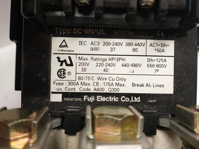 Used FUJI ELECTRIC 1NC3H0# Type SC-6N/UL Contactor, 200V - 575V 30HP-75 HP 150-AMP GH117