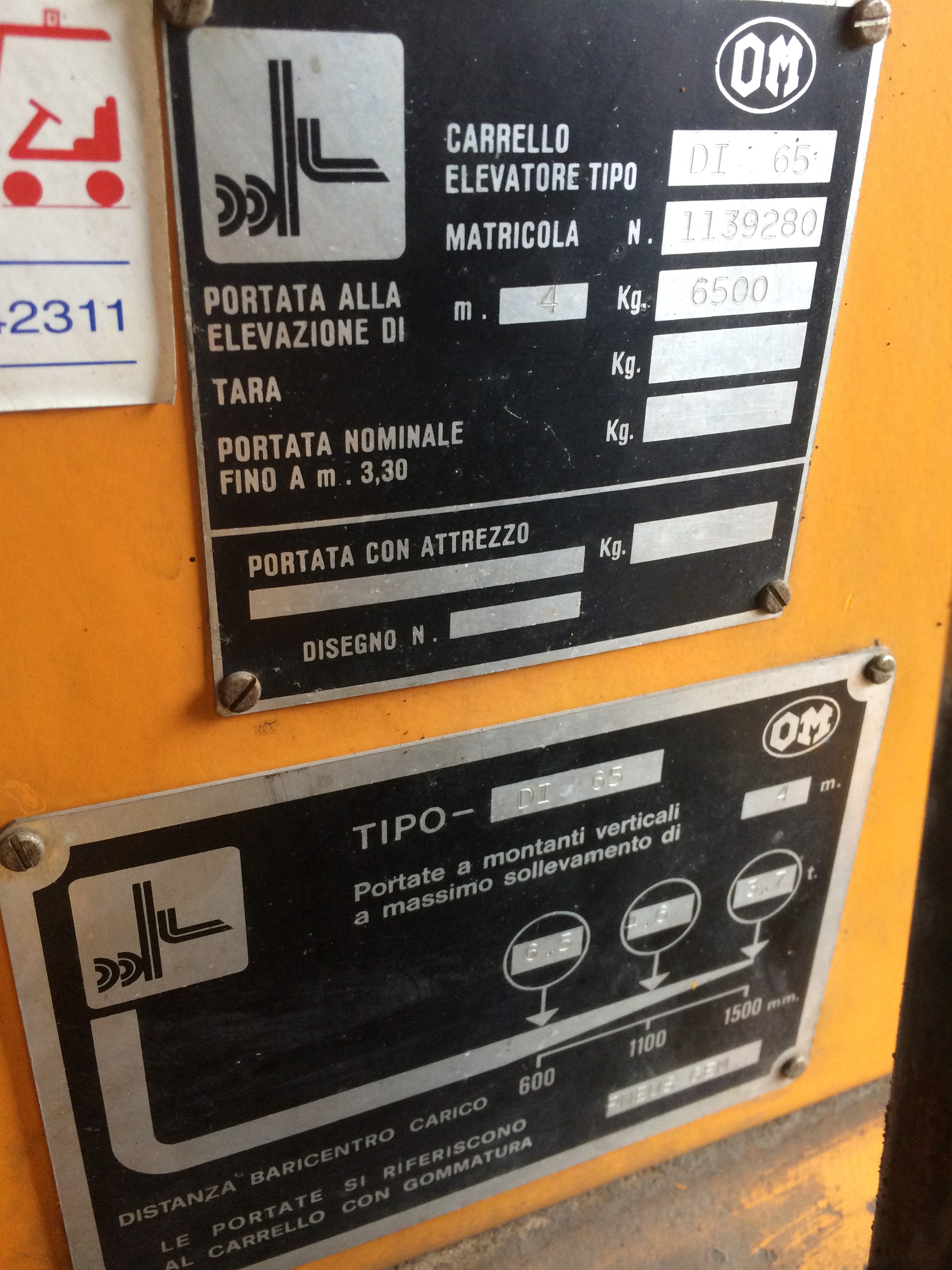 Used Sollevatore diesel marca OM modello DI65, portata 6,5 Tons