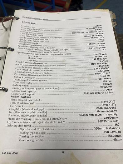 Used 1999 Colchester Combi 4000 Manual/CNC Lathe