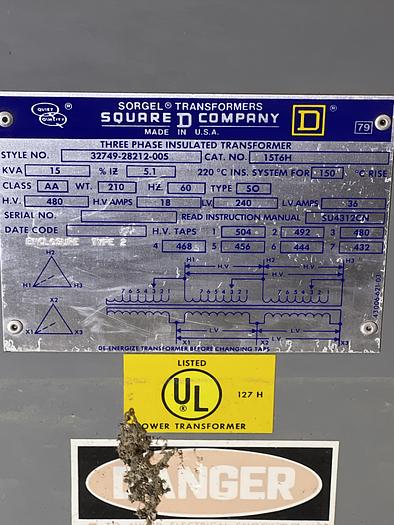Used Square D 32749-28212-005 3 phase 15T6H KVA 15