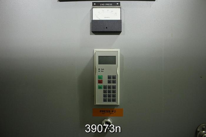 Used LG Industries Plain Press, 1200 PLI Balanced at 2500 FPM, Blind Drilled Press Rolls, 118" Face, 32" Diameter #39073