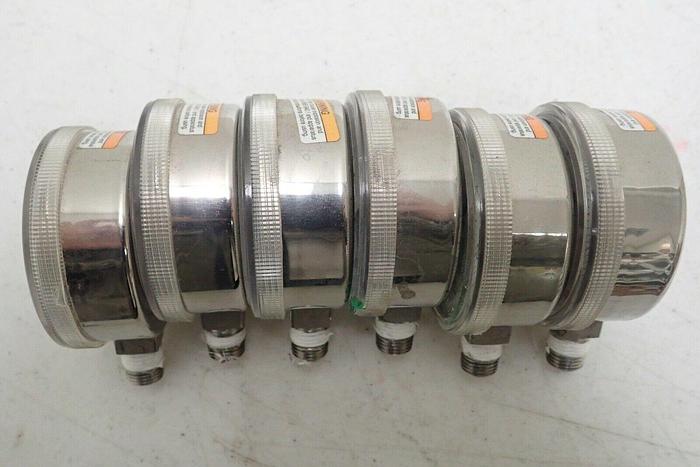 Used Lot of 6 USG 316 SST Tube Connection Welded 0-60 PSI Pressure Gauges