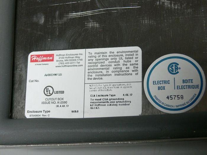 Used Hoffman J BOX A606CHNFSS HINGED COVER 6" X 6" X 4"