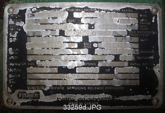 Used Fisher 8550-1051 8" Butterfly Control Valve #33259