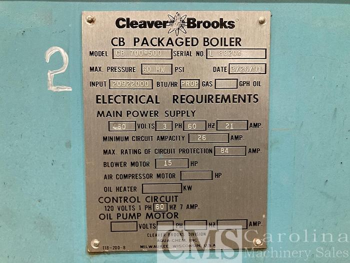 Used 1991 Cleaver Brooks 500 HP Boiler
