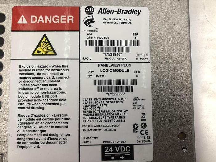 Used ALLEN BRADLEY PANELVIEW PLUS 1250 SERIES A WITH LOGIC MODULE