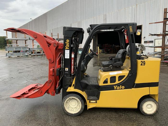 Used 12,000 POUND GLC120VXPRS YALE MODEL W/ 72" BOLZONI ROLL CLAMP MFG. 2013 1,800 HOURS