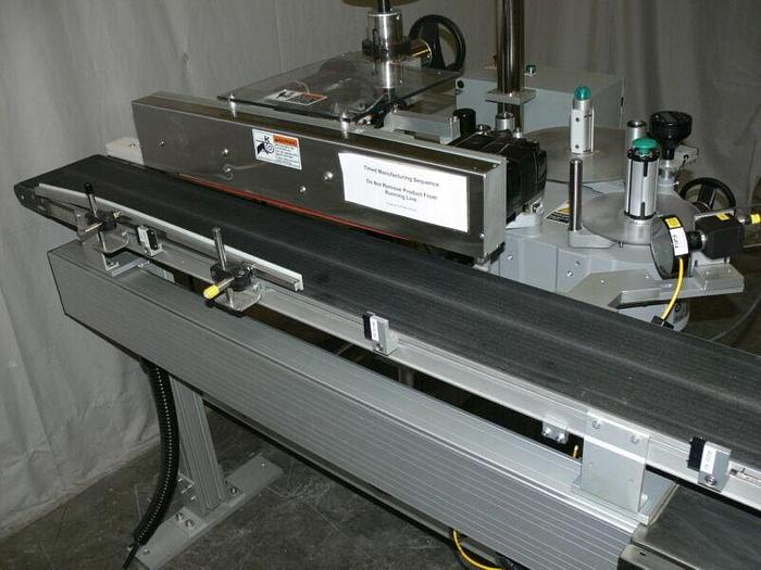 Used Accraply Pressure sensitive Side Labeler MSNO6799 w/ Dorner 2200 Conveyor