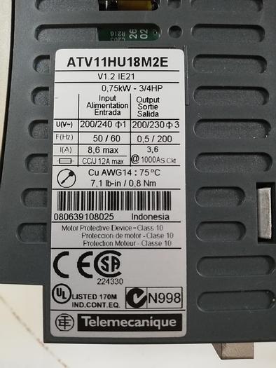 Used Telemecanique Altivar 11 ATV11HU18M2E