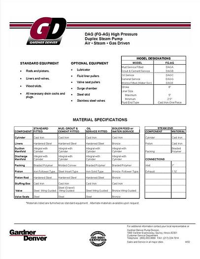 Used 0 Gardner Denver FG-AG 5X6 Duplex Mud Pump