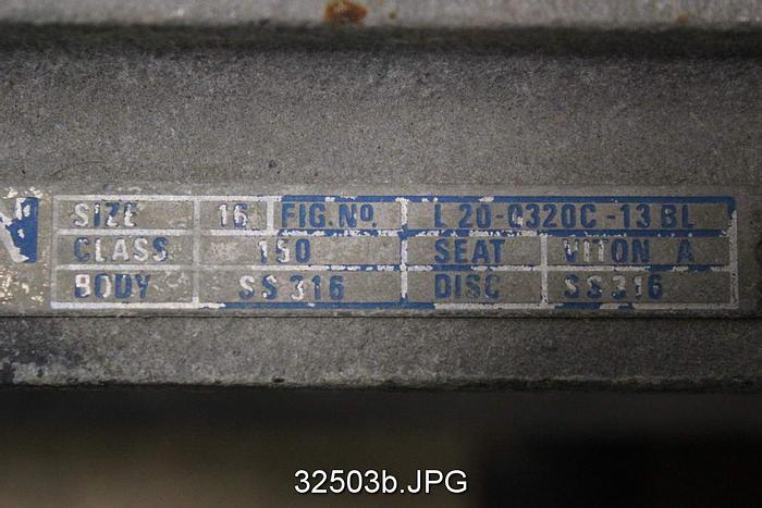 Used Velan L20-0320C-13 BL 16" Hand Operated Knife Gate Valve #32503