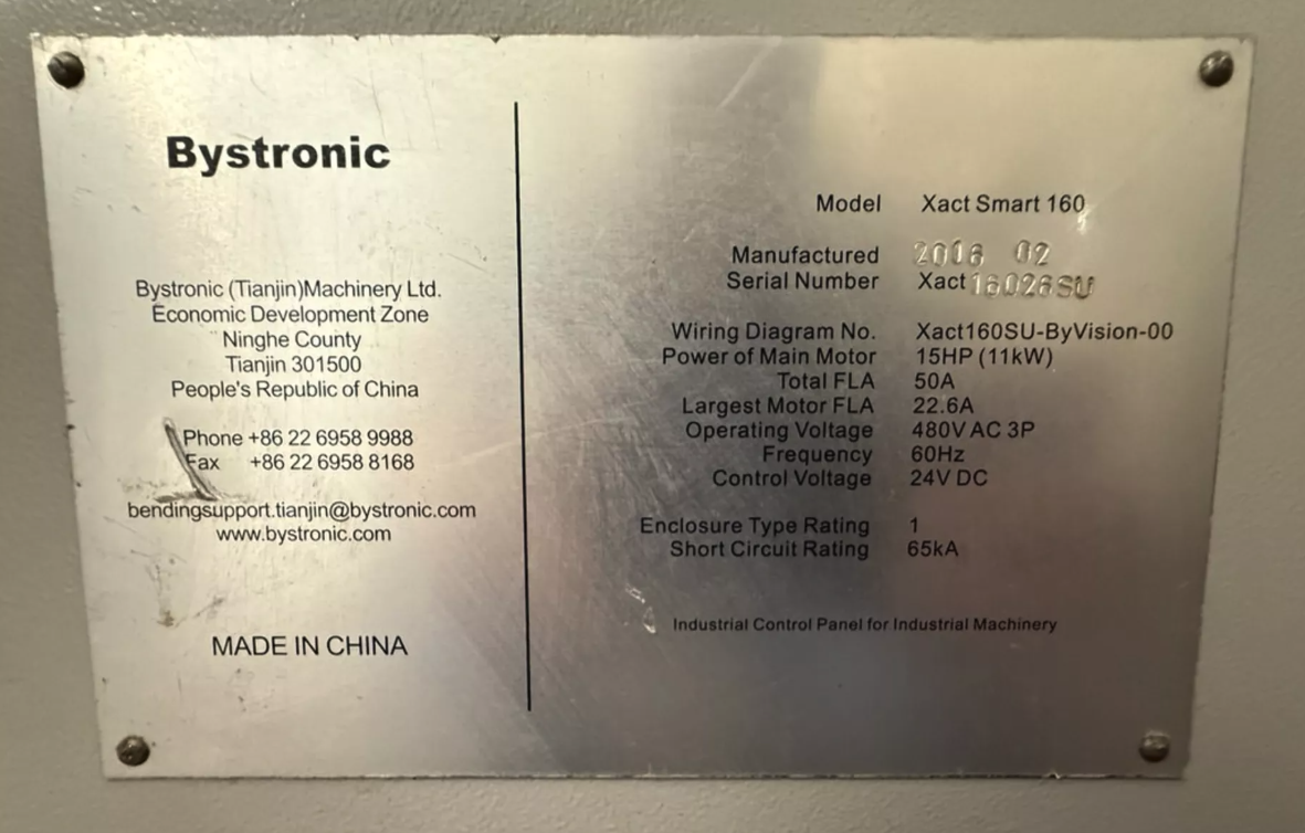 Used 2016 Bystronic Xact Smart 160/3100 Press Brake, 10' x 160 Ton Capacity