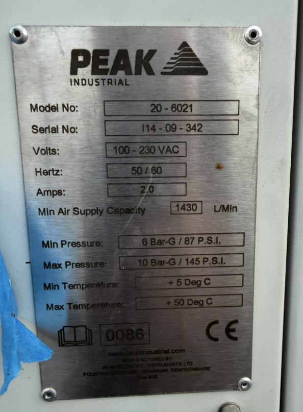 Used Peak Industrial 20-6021 Nitrogen Gas Generator System