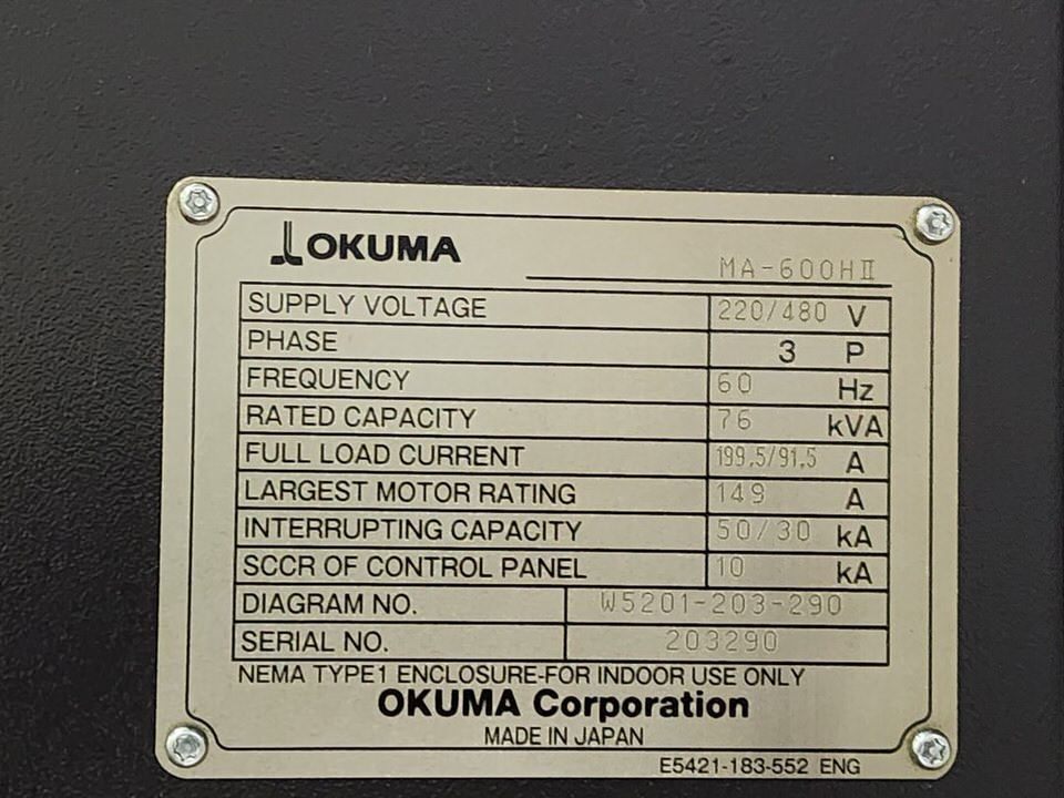 Used 2017 Okuma MA-600HII Horizontal Machining Center