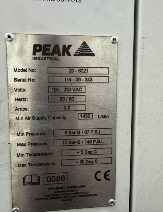 Used Peak Industrial 20-6021 Nitrogen Gas Generator System