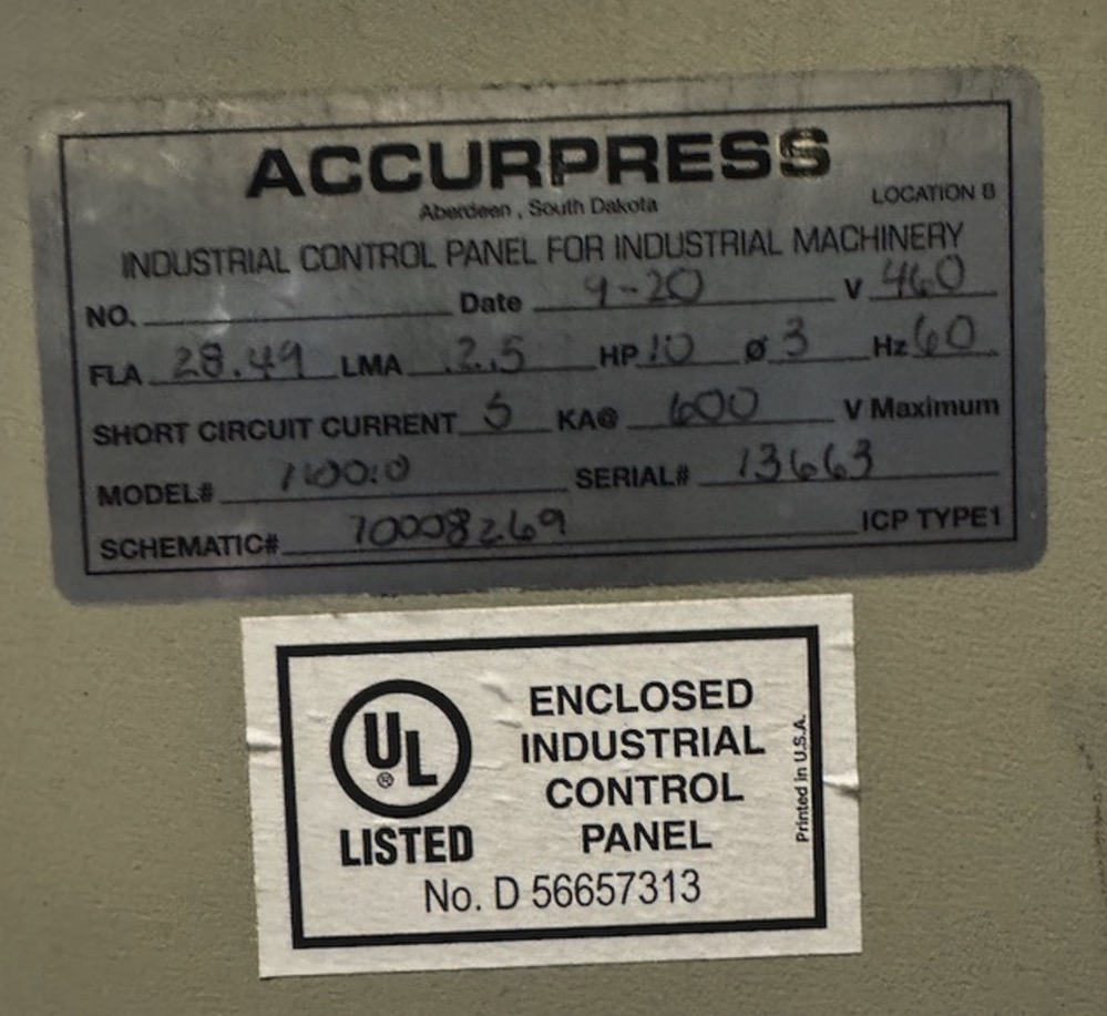 Used 2020 Accurpresss 710010 - 100 Ton X 10' Hydraulic Press Brake w/ Back Gauge