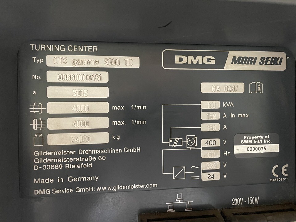 Used 2013 DMG Mori CTX Gamma 2000 TC Linear Turning Center
