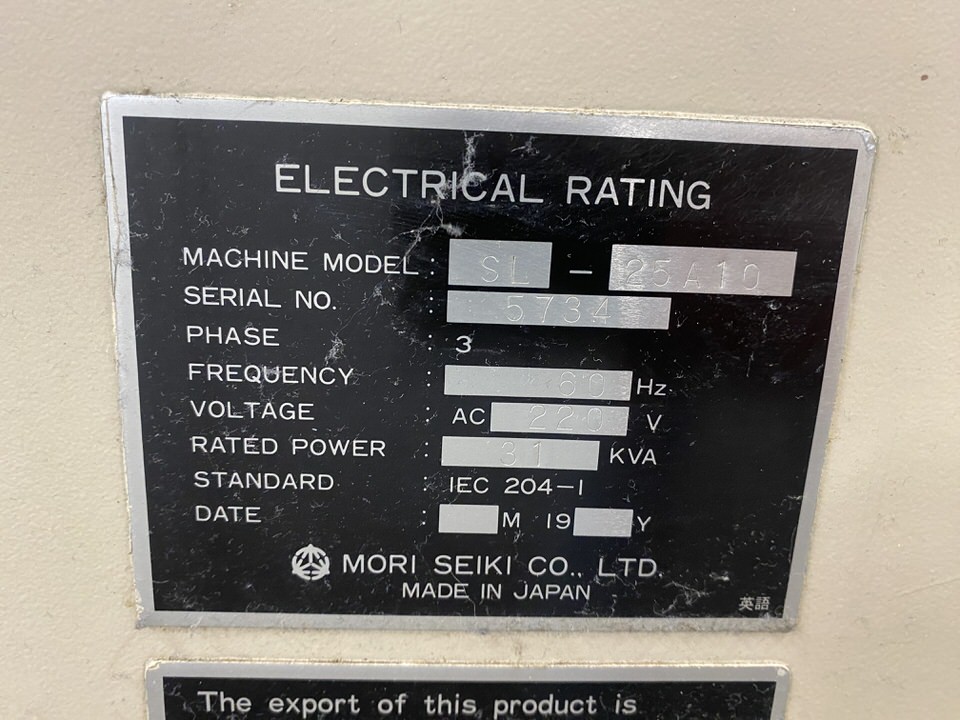 Used Mori Seiki SL-25A10 CNC Lathe w/ Fanuc MF-T4 Control