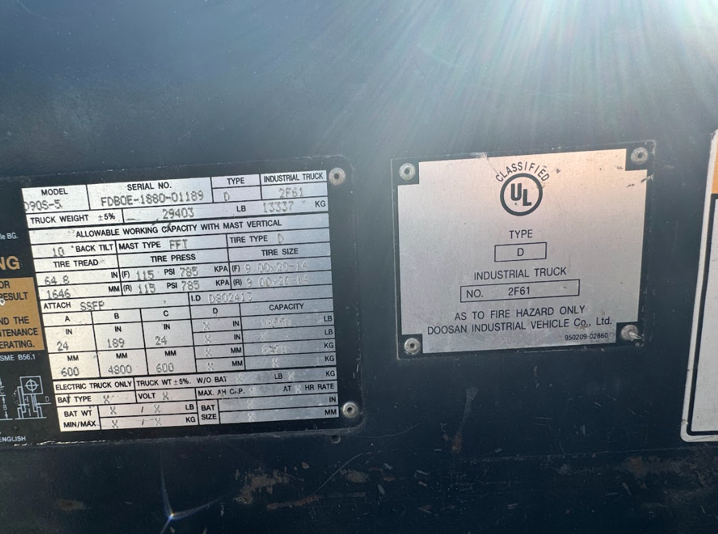 Used Doosan D90S-5 Diesel Forklift