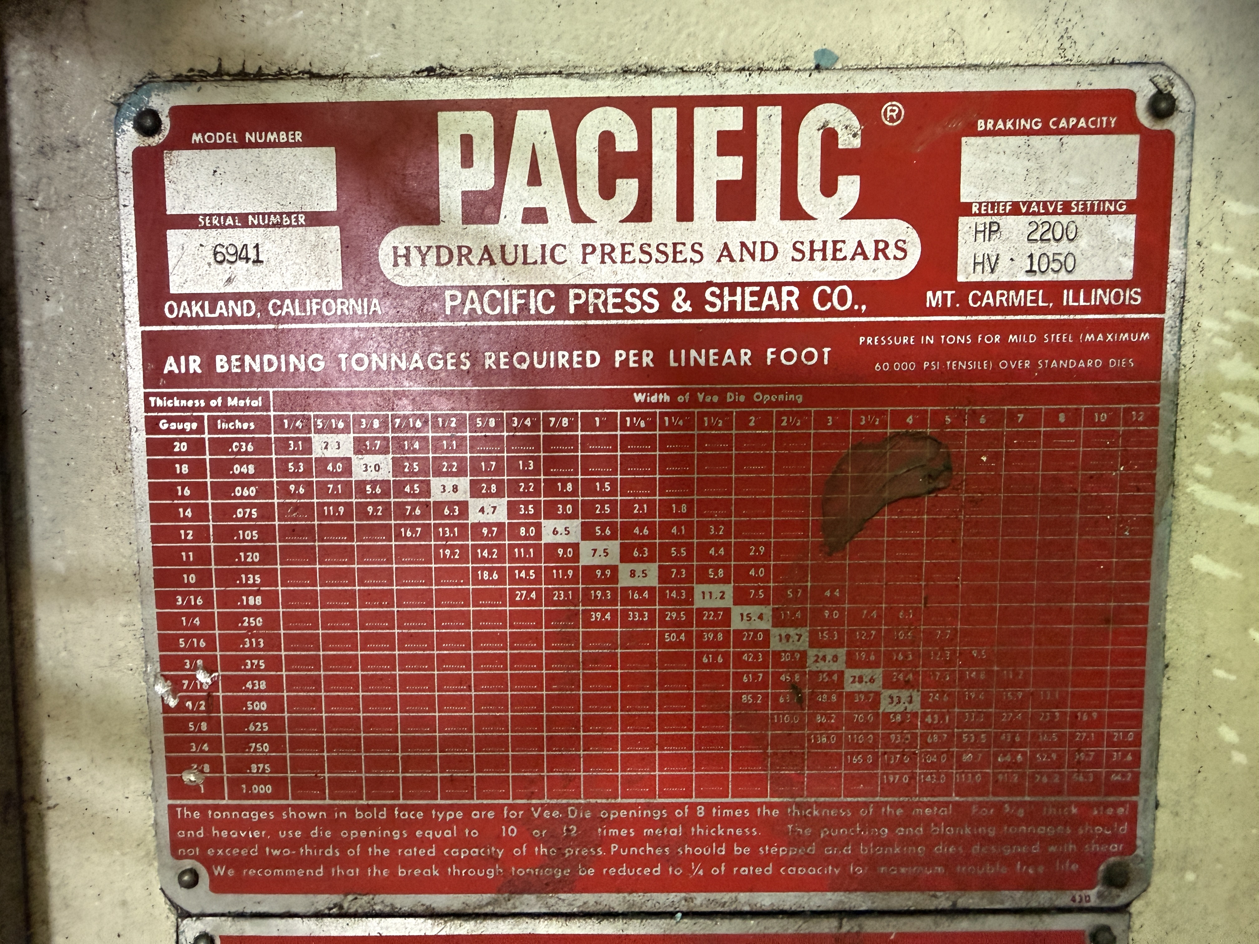 Used 1976 PACIFIC K750-12 PRESS BRAKE