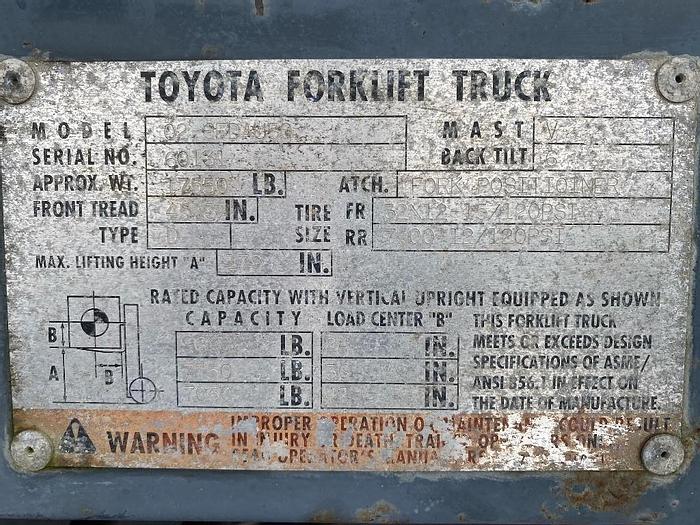 Used 2002 Toyota 6FDAU50 9600 lb Forklift Truck - DAU50