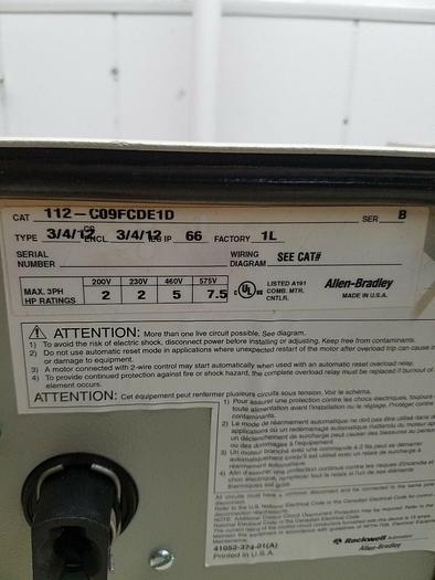 Used ALLEN BRADLEY, 112-C09FCDE1D SER. B