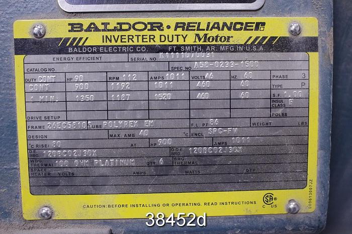 Unused Baldor Inverter Duty Motor, 900 Hp, 1192 Rpm, 460 Volt #38452