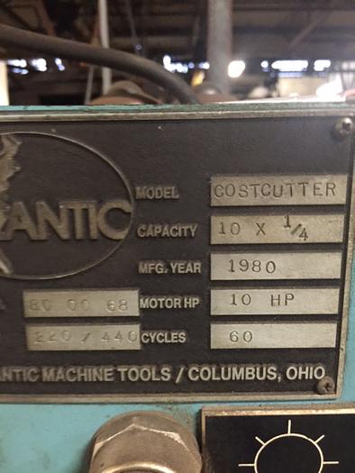 Used 1980 ATLANTIC 10' X 1/4" HYDRAULIC POWER SQUARING SHEAR