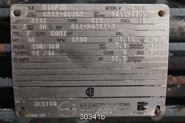 Used US Electric RO38A 40 HP, 460 Volt, 1780 RPM AC Motor #30341