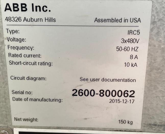 Used ABB IRB 2600-12/1.65 ROBOT WORK CELL CONSISTING OF 2 IRB 2600 ROBOTS RUNNING OFF OF 1 IRC5 CONTROLLER