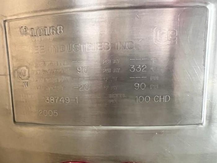 Used 125 GALLON LEE TILTING KETTLE - S/S - 90 PSI JACKET