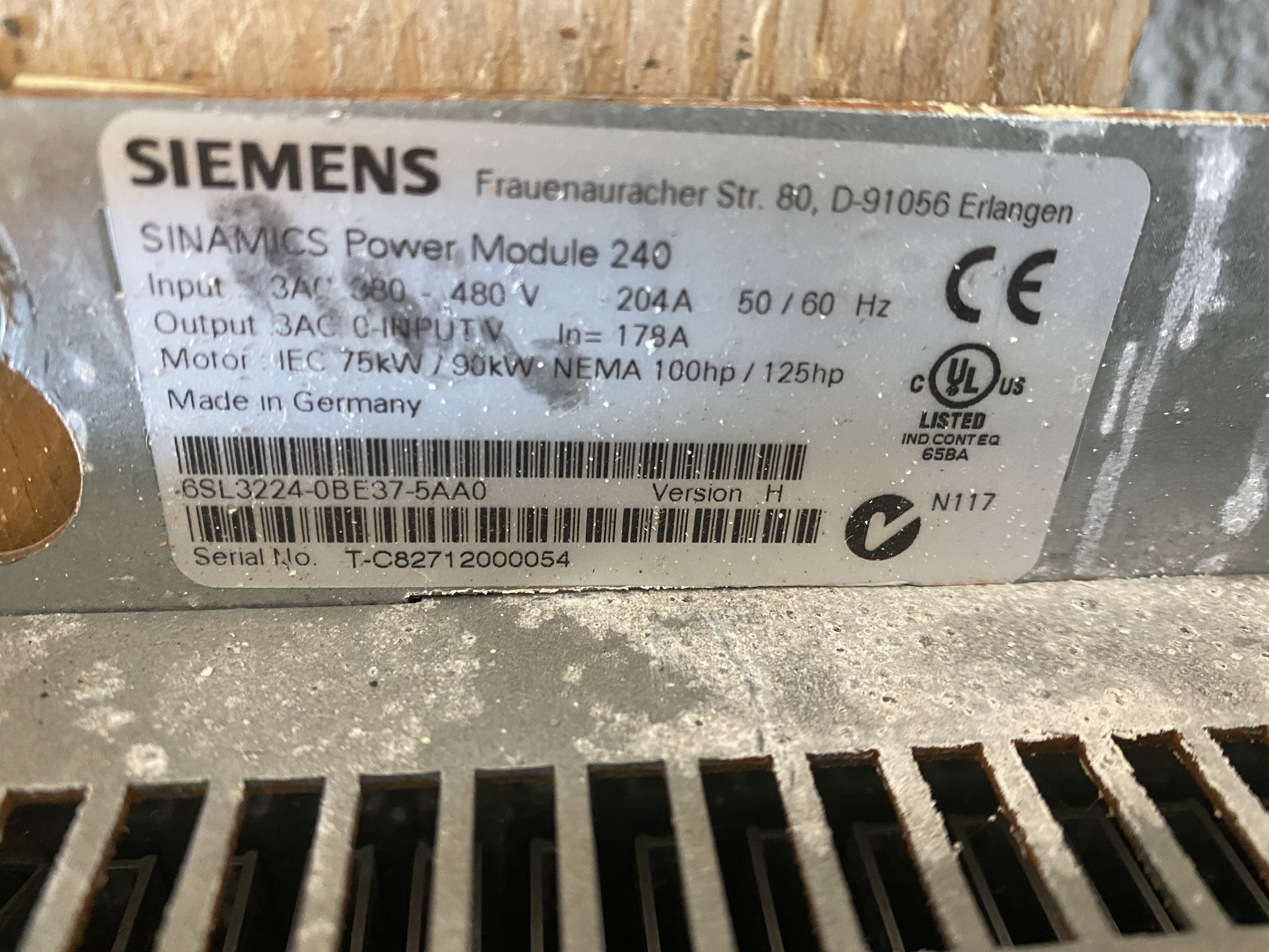 Begagnad Styrskåp 200amp Sinamics Power Module 240,