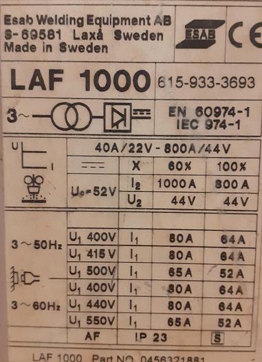 Usado Máquina de soldar ESAB LAF 1000 DC