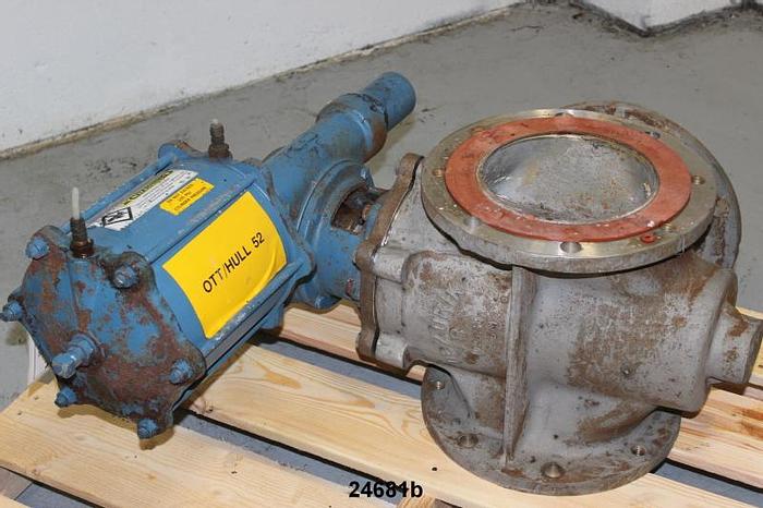 Used Dezurik  8" Three Way Valve, Air Actuated, 316 Stainless Steel Body, Plug, And Seat.  Figure Ptw. #24681