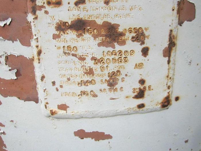 Used Tank, 120 Gallon, C/st, 150 Air Rec, Roy Hanson #S737077