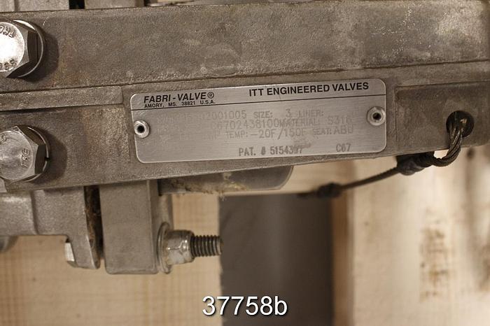 Used Fabri 3" Hand Operated Knife Gate Valve #37758