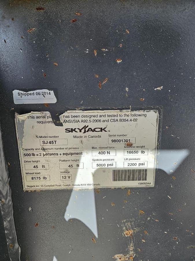 Used 2014 Skyjack SJ45T Steed Industries