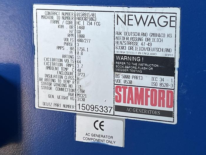 Used 2003 Deutz TBG V12 N/G 1460kva generator