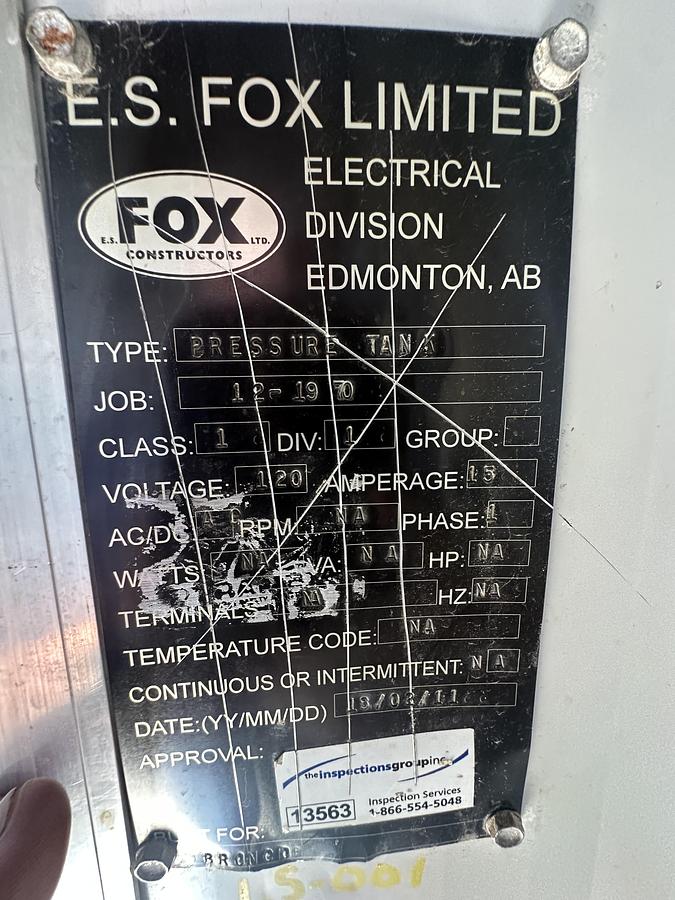 Used 2013 E.S FOX BRONCO 134 BBL PRESSURE TANK