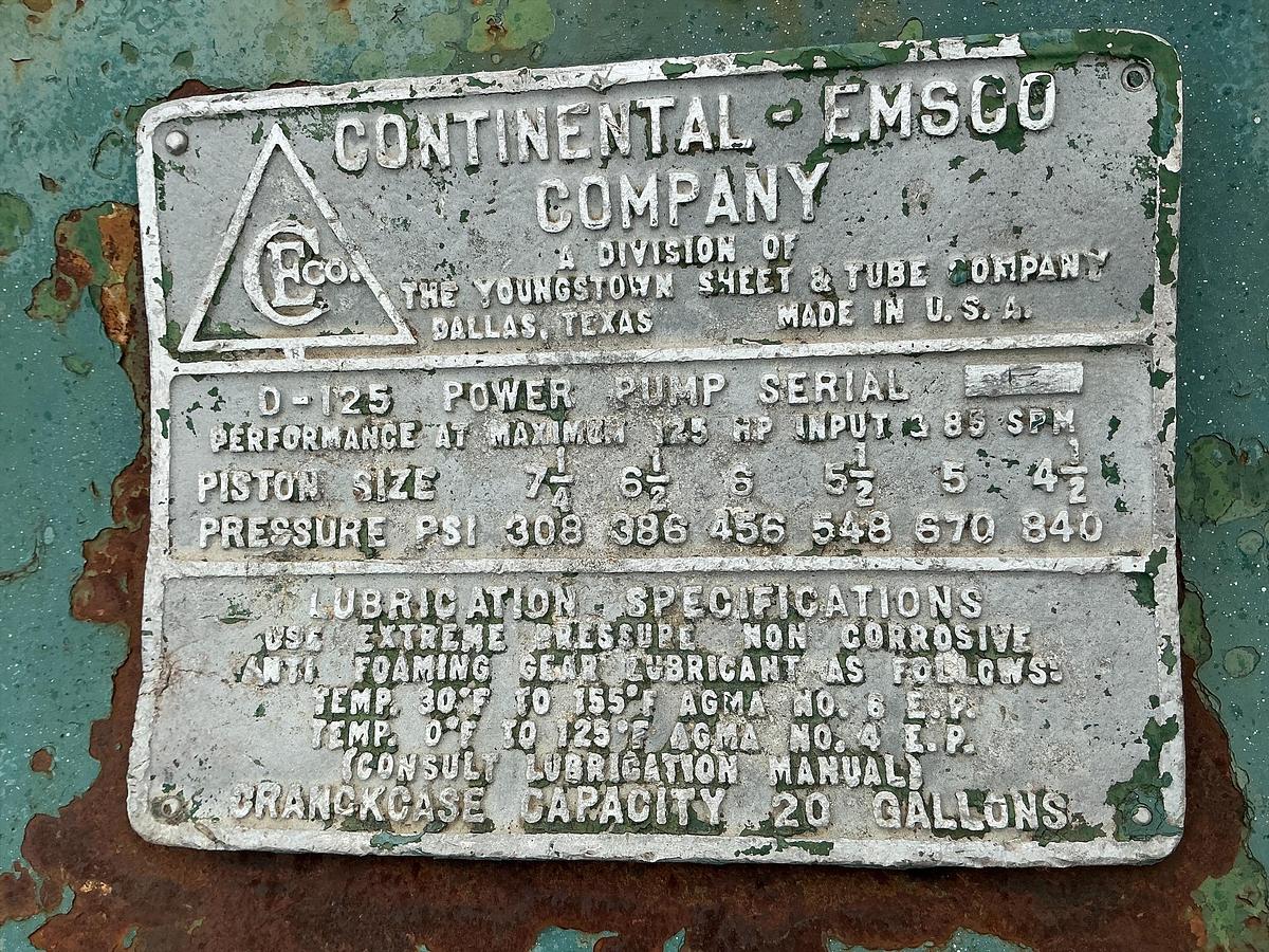 Used Continental Emsco D-125 Power Pump 