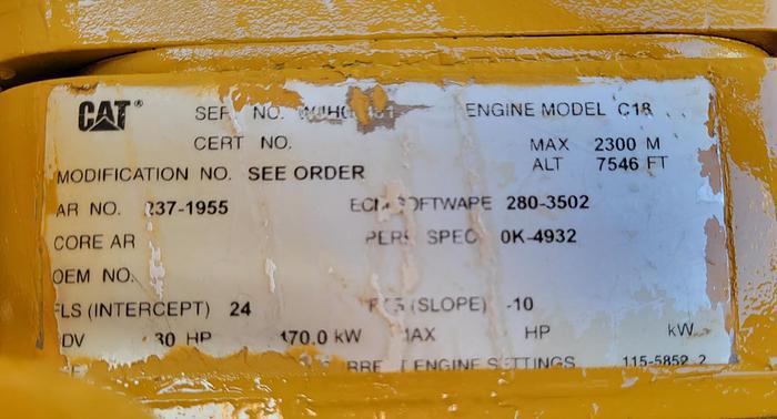 Used Cat C18 Engine w/Oil Works Torque Converter Skidded
