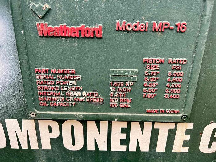 Used Weatherford  MP 1600 Mud Pump