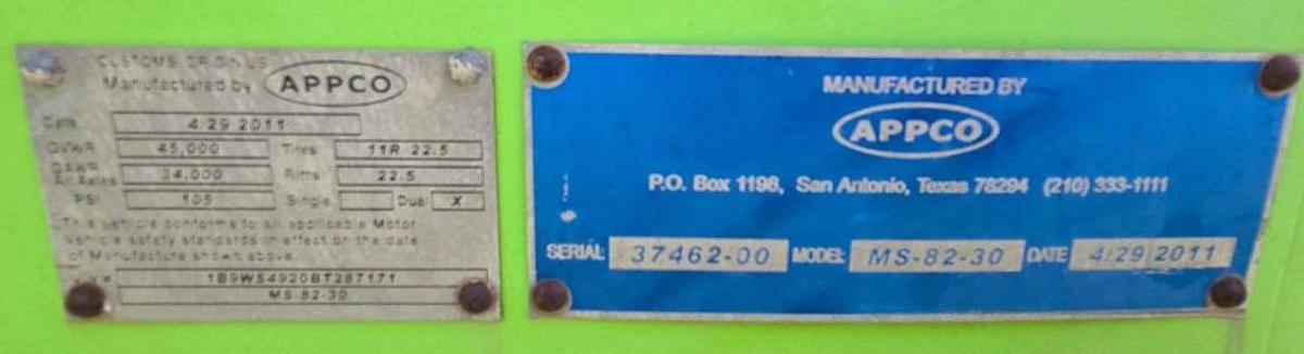 Used 2011 APPCO MS-82-30 T/A SAND CONVEYOR TRAILER