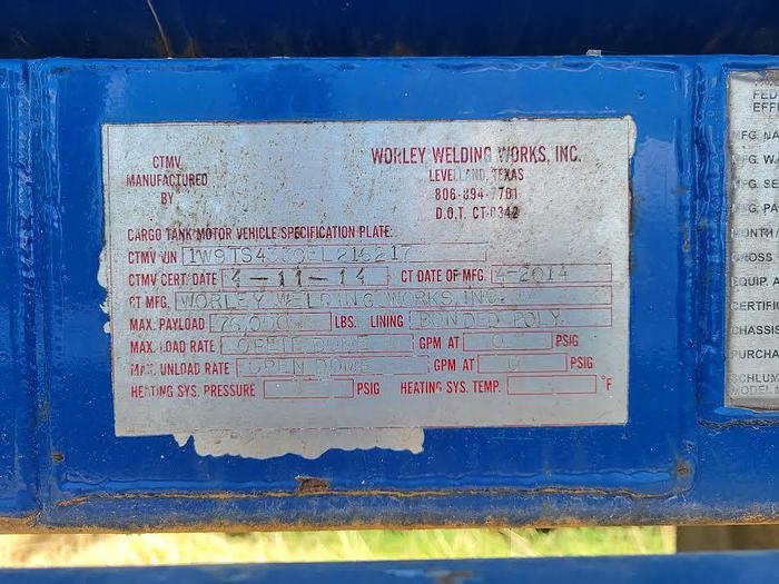 Used 2015 Worley Welding Works Chemical Transport Trailer