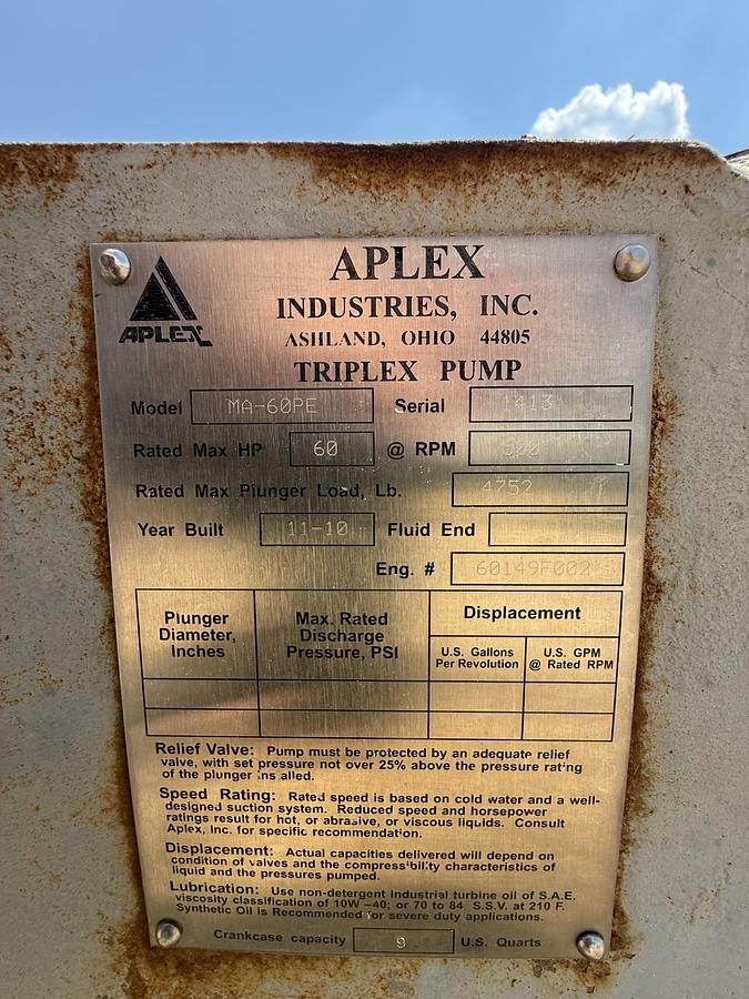 Used Aplex MA-60M/60H Triplex Plunger Pump