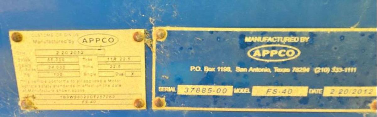 Used 2012 APPCO FS-40 T/A SAND HOG TRAILER