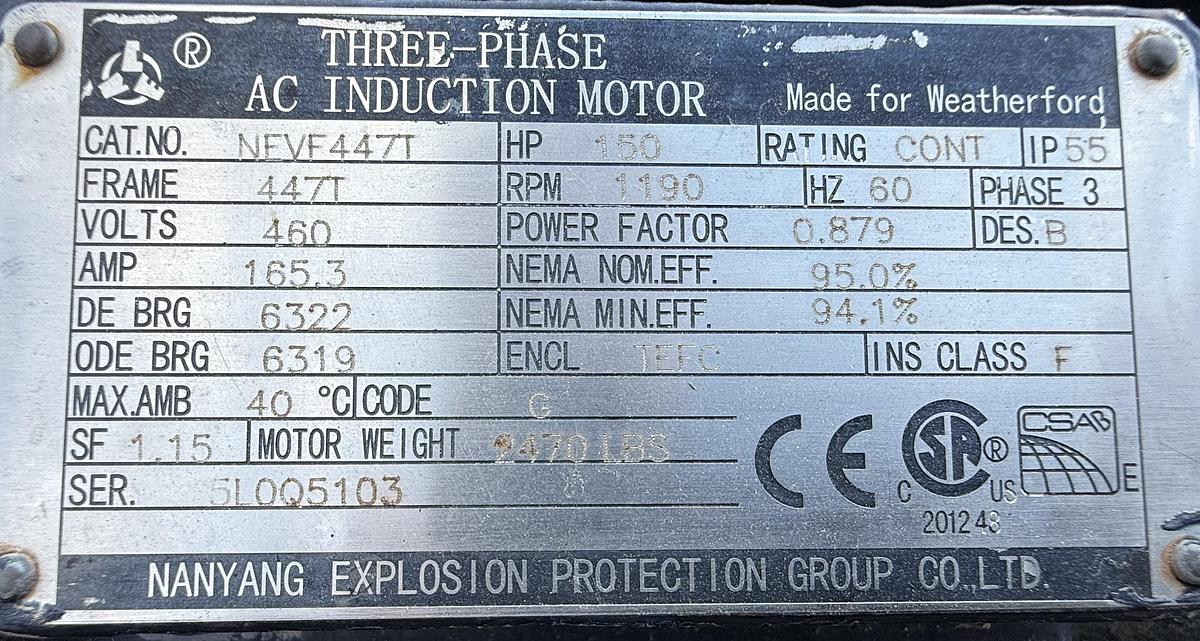 Used Weatherford T125 Triplex Mud Pump