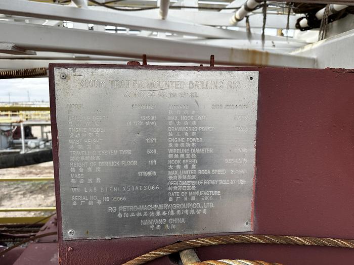 Used 2006 RG Petro Drilling Rig 1300 HP Trailer Mounted