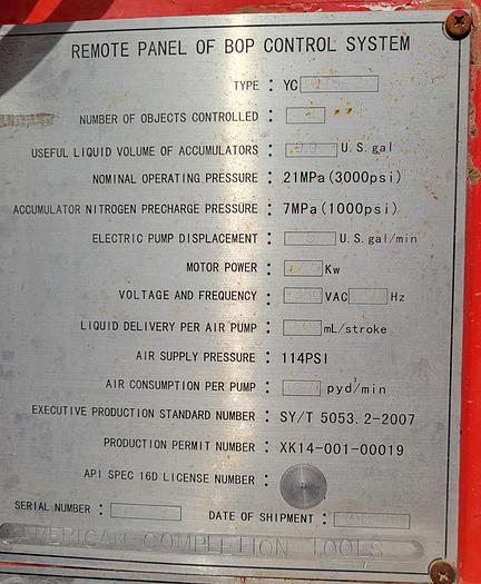Used American Completion Tools Accumulator Skidded