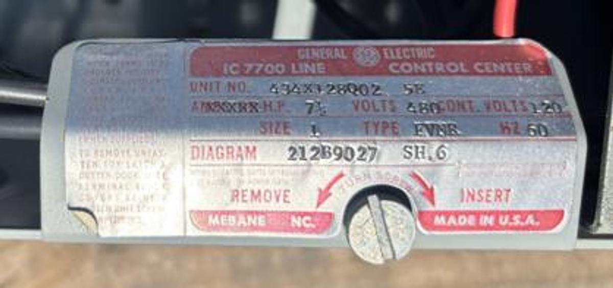 Used Main Breaker - GE Control Panel 60 HZ, 460 V, Size 1